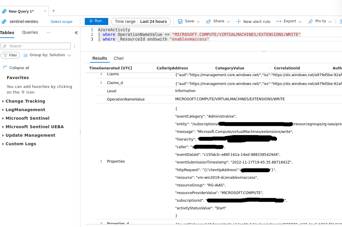 The Activity Log in Log Analytics